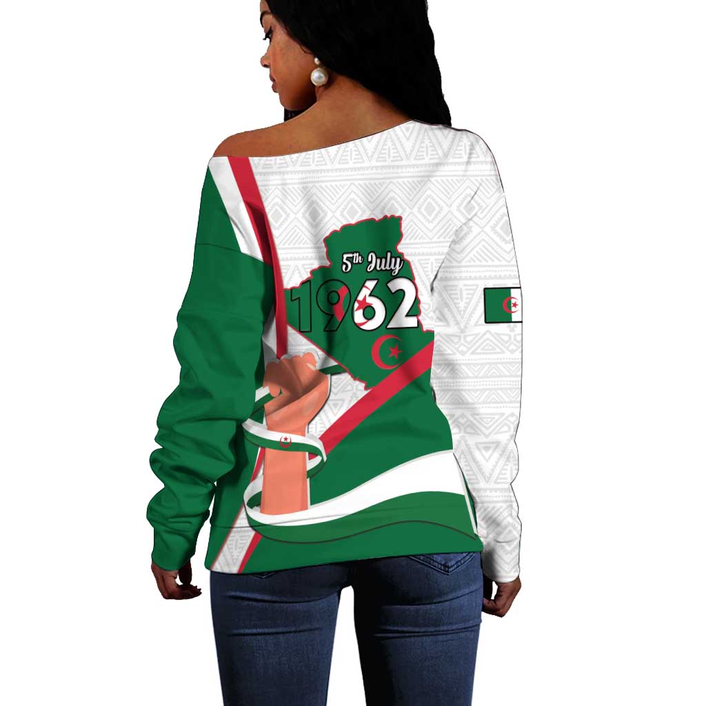 Algeria Independence Day Off Shoulder Sweater Coat Of Arms With Maqam Echahid LT15