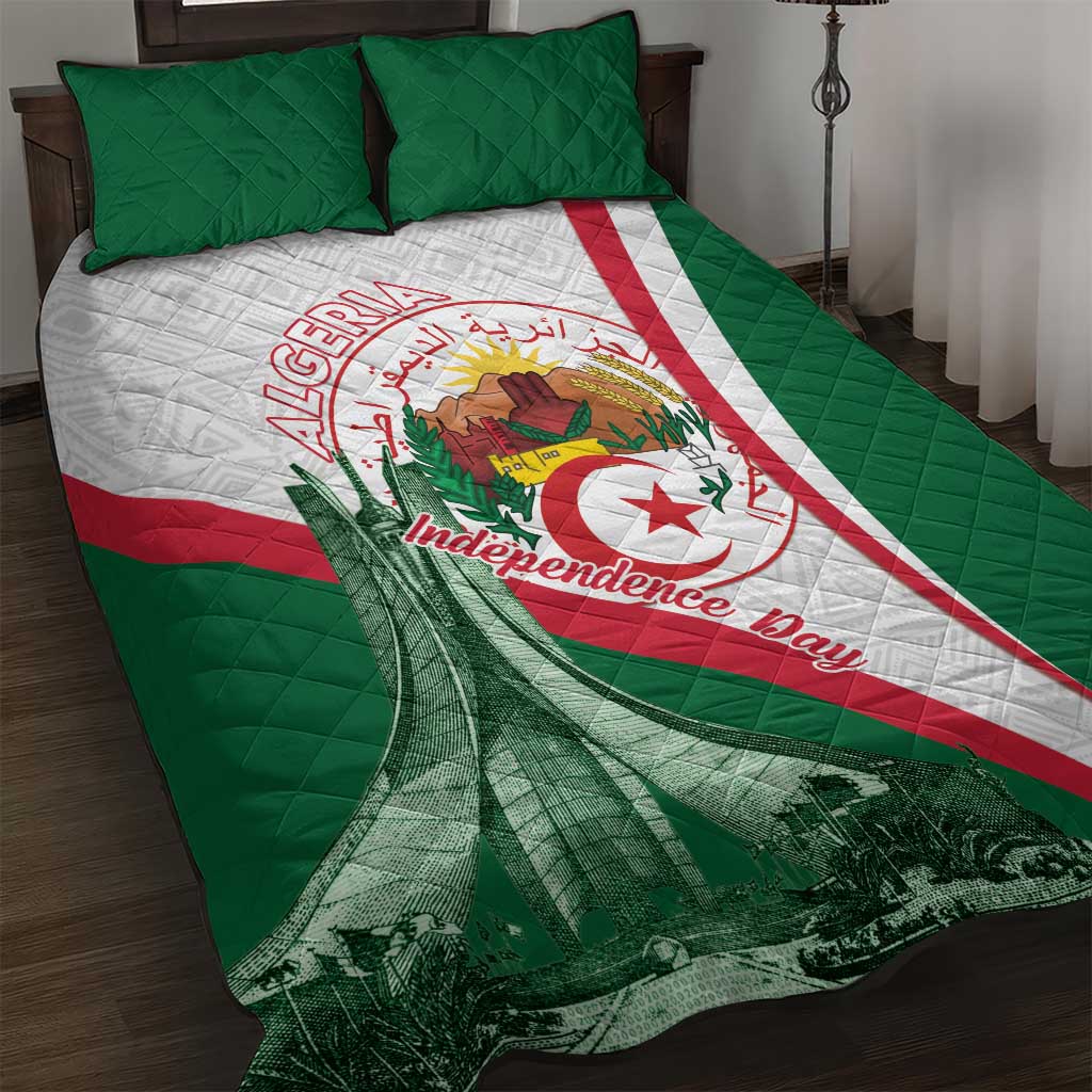 Algeria Independence Day Quilt Bed Set Coat Of Arms With Maqam Echahid LT15