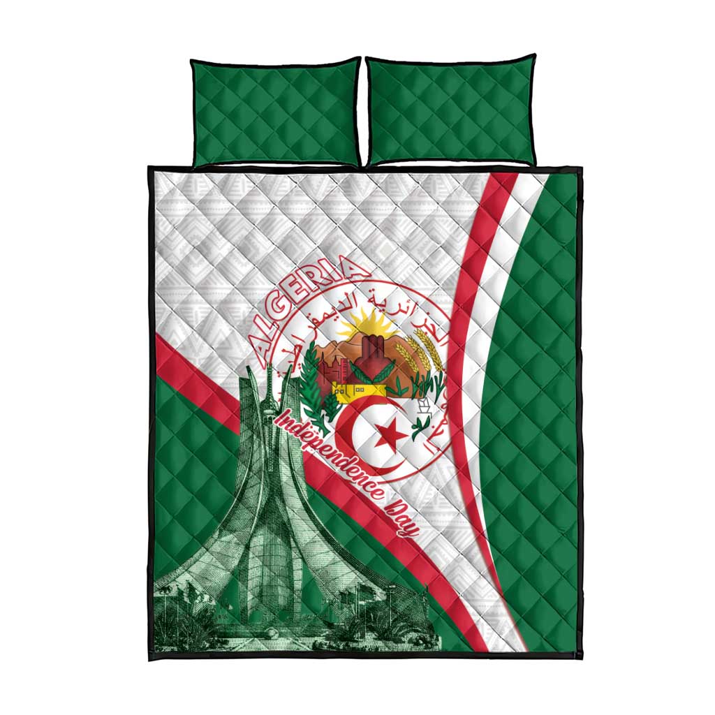 Algeria Independence Day Quilt Bed Set Coat Of Arms With Maqam Echahid LT15