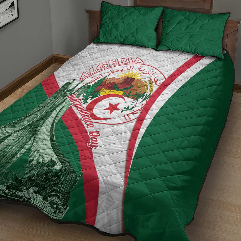 Algeria Independence Day Quilt Bed Set Coat Of Arms With Maqam Echahid LT15