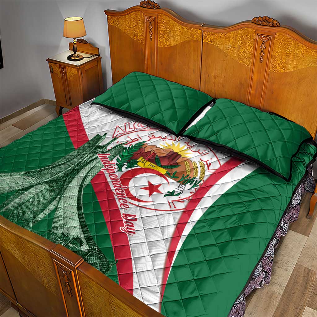 Algeria Independence Day Quilt Bed Set Coat Of Arms With Maqam Echahid LT15