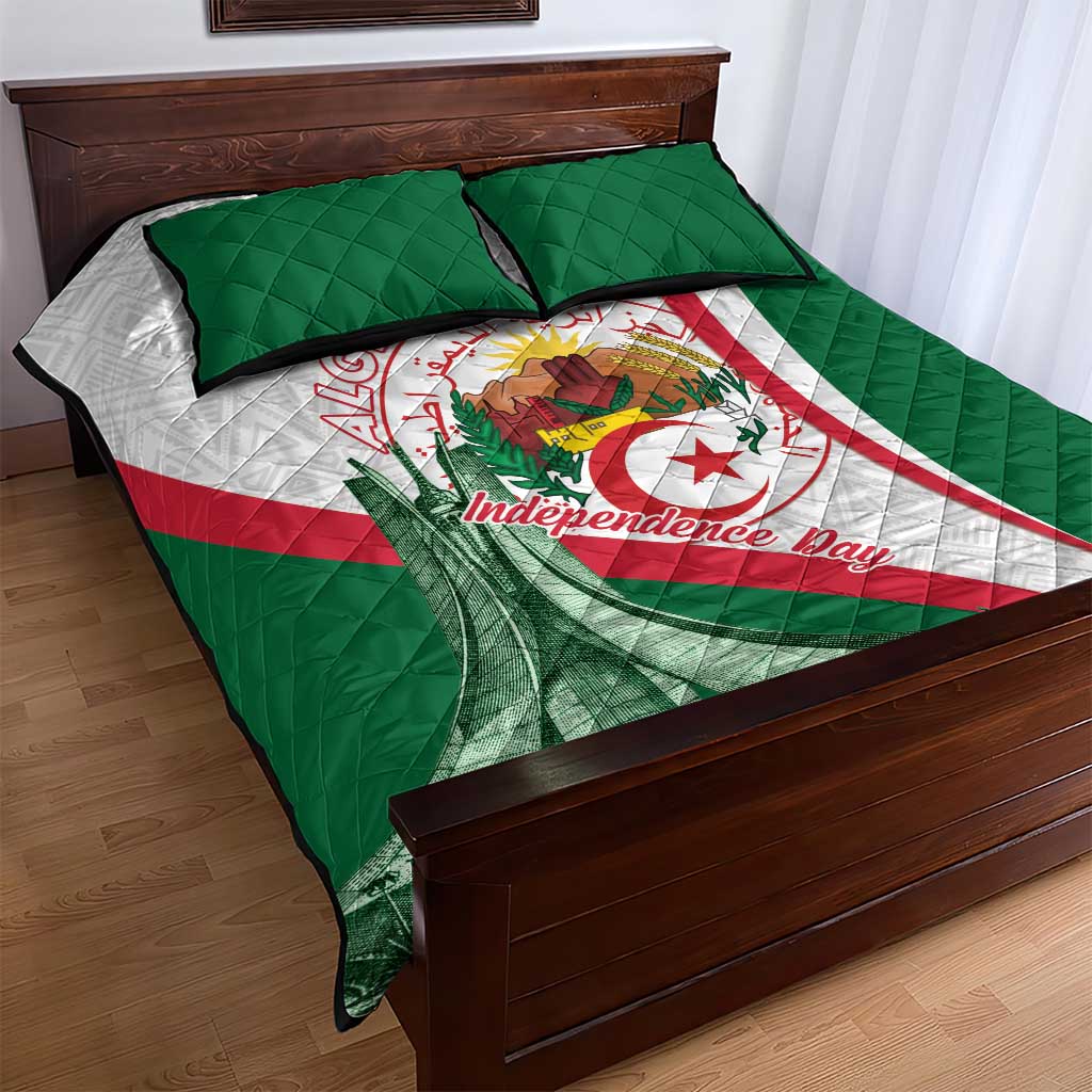 Algeria Independence Day Quilt Bed Set Coat Of Arms With Maqam Echahid LT15