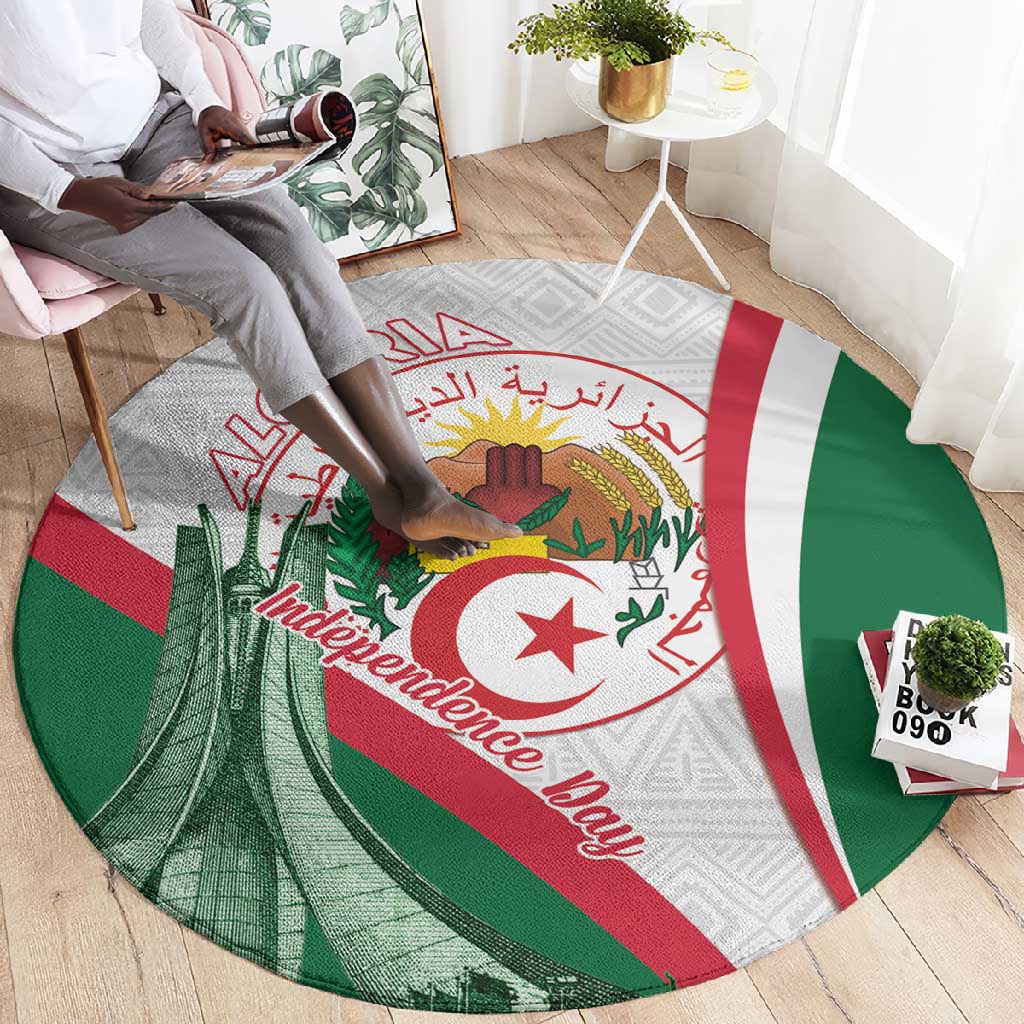 Algeria Independence Day Round Carpet Coat Of Arms With Maqam Echahid LT15