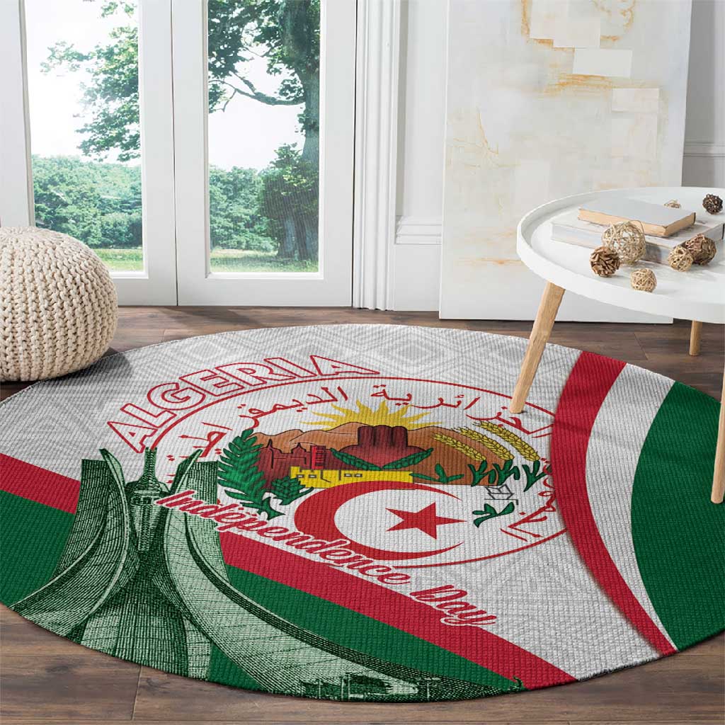 Algeria Independence Day Round Carpet Coat Of Arms With Maqam Echahid LT15