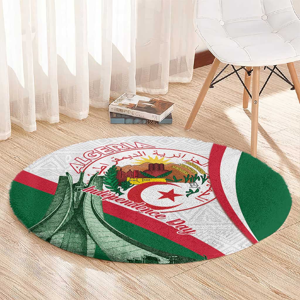 Algeria Independence Day Round Carpet Coat Of Arms With Maqam Echahid LT15