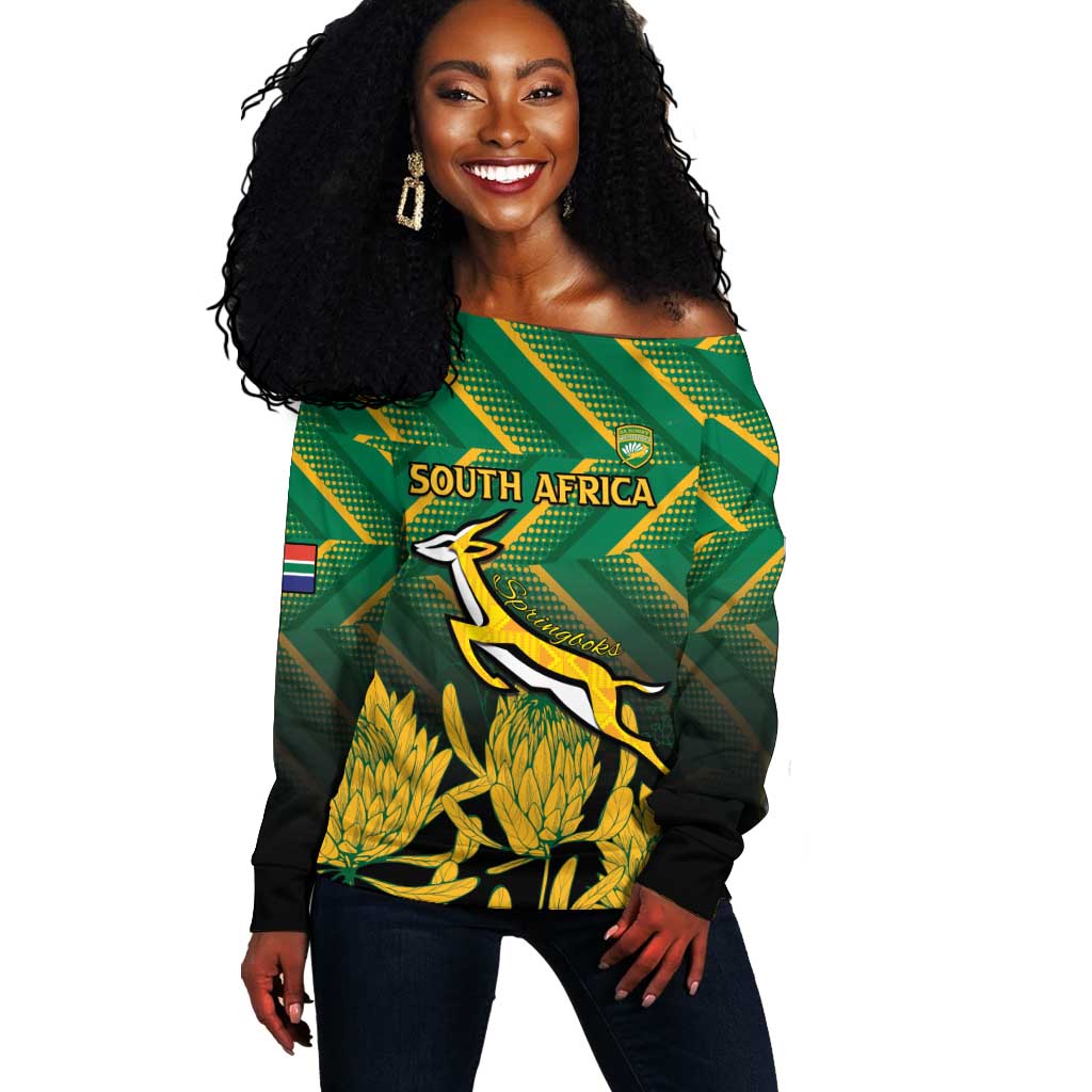 South Africa Rugby Custom Off Shoulder Sweater Go Springboks Go LT15