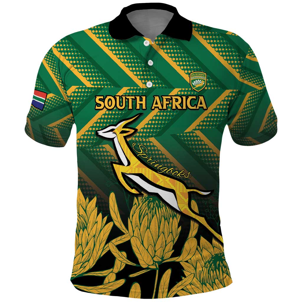 South Africa Rugby Custom Polo Shirt Forever Green Forever Gold LT15
