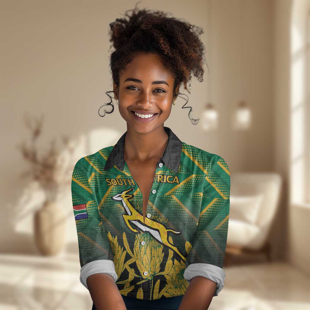 South Africa Rugby Custom Women Casual Shirt Go Springboks Go LT15