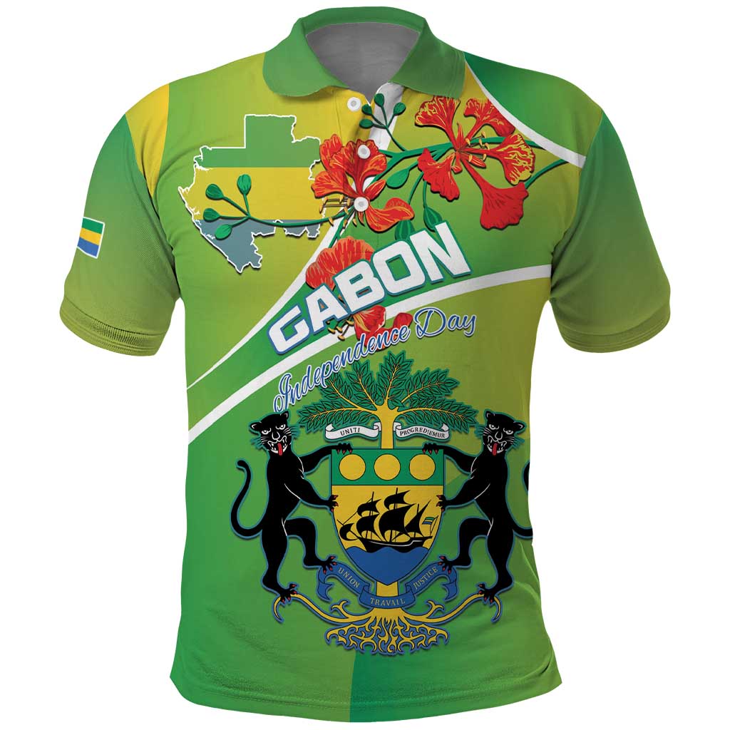 Personalized Gabon Independence Day Polo Shirt Coat Of Arms With Map LT15