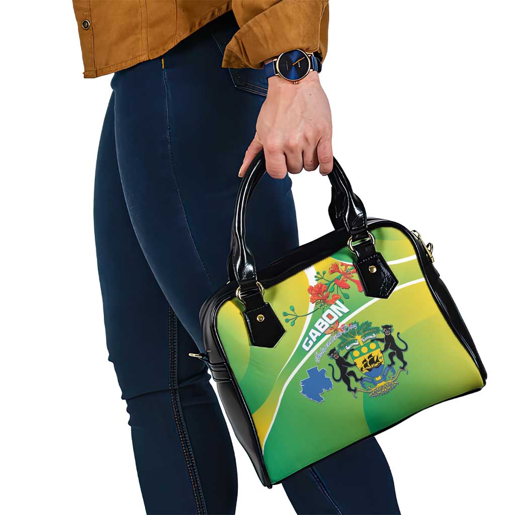 Gabon Independence Day Shoulder Handbag Coat Of Arms With Map LT15