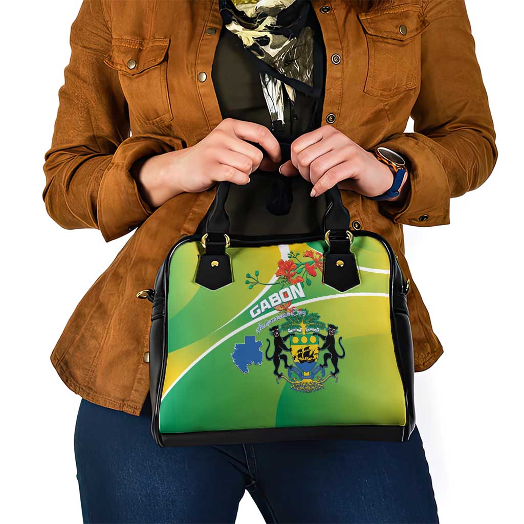 Gabon Independence Day Shoulder Handbag Coat Of Arms With Map LT15