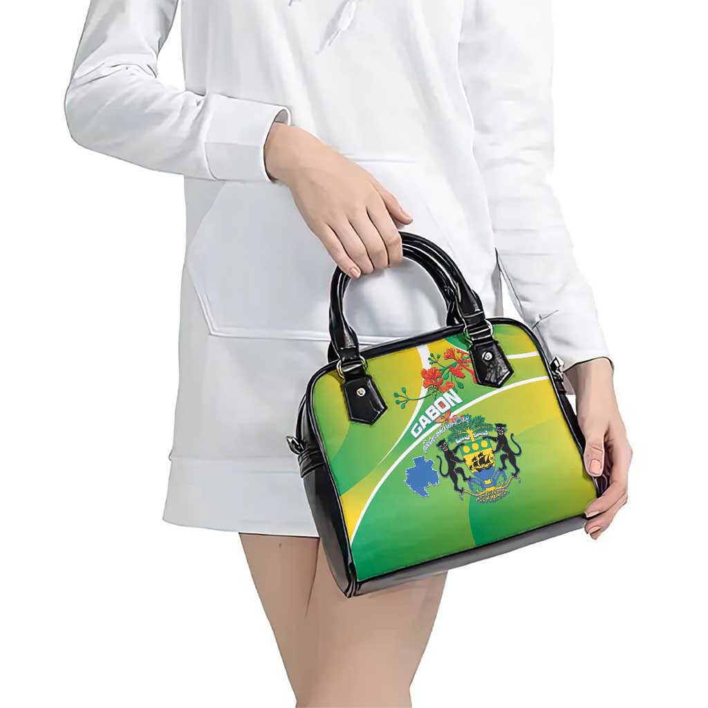 Gabon Independence Day Shoulder Handbag Coat Of Arms With Map LT15