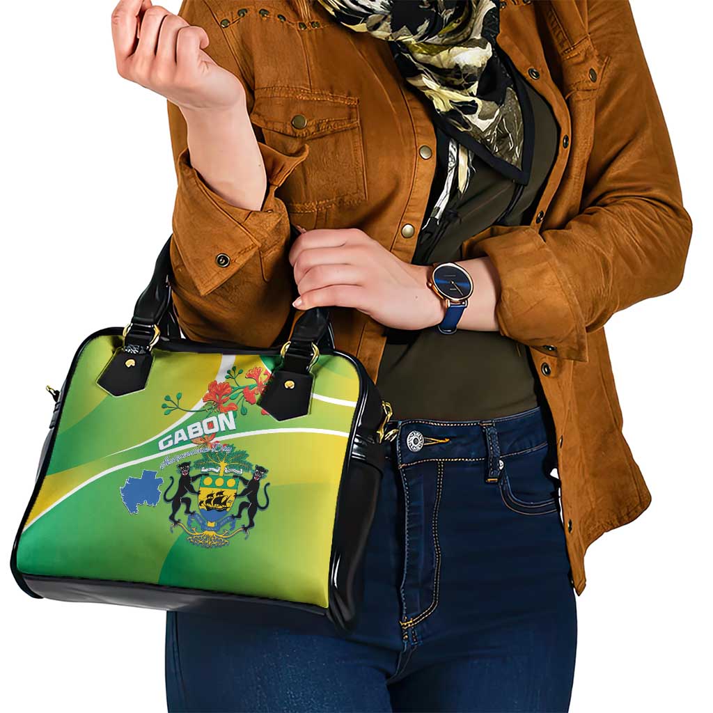 Gabon Independence Day Shoulder Handbag Coat Of Arms With Map LT15