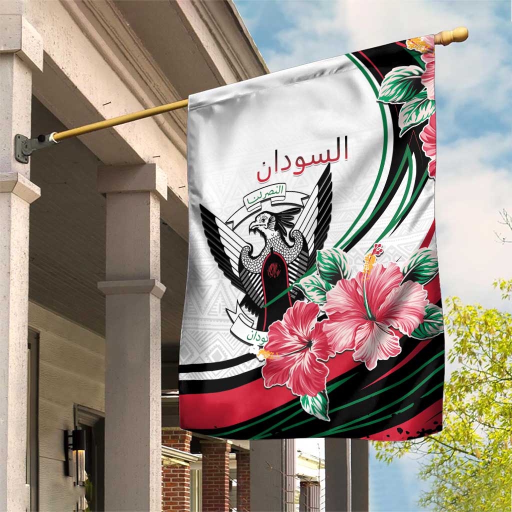Sudan Garden Flag Sudanese Secretary Bird With Hibiscus LT15