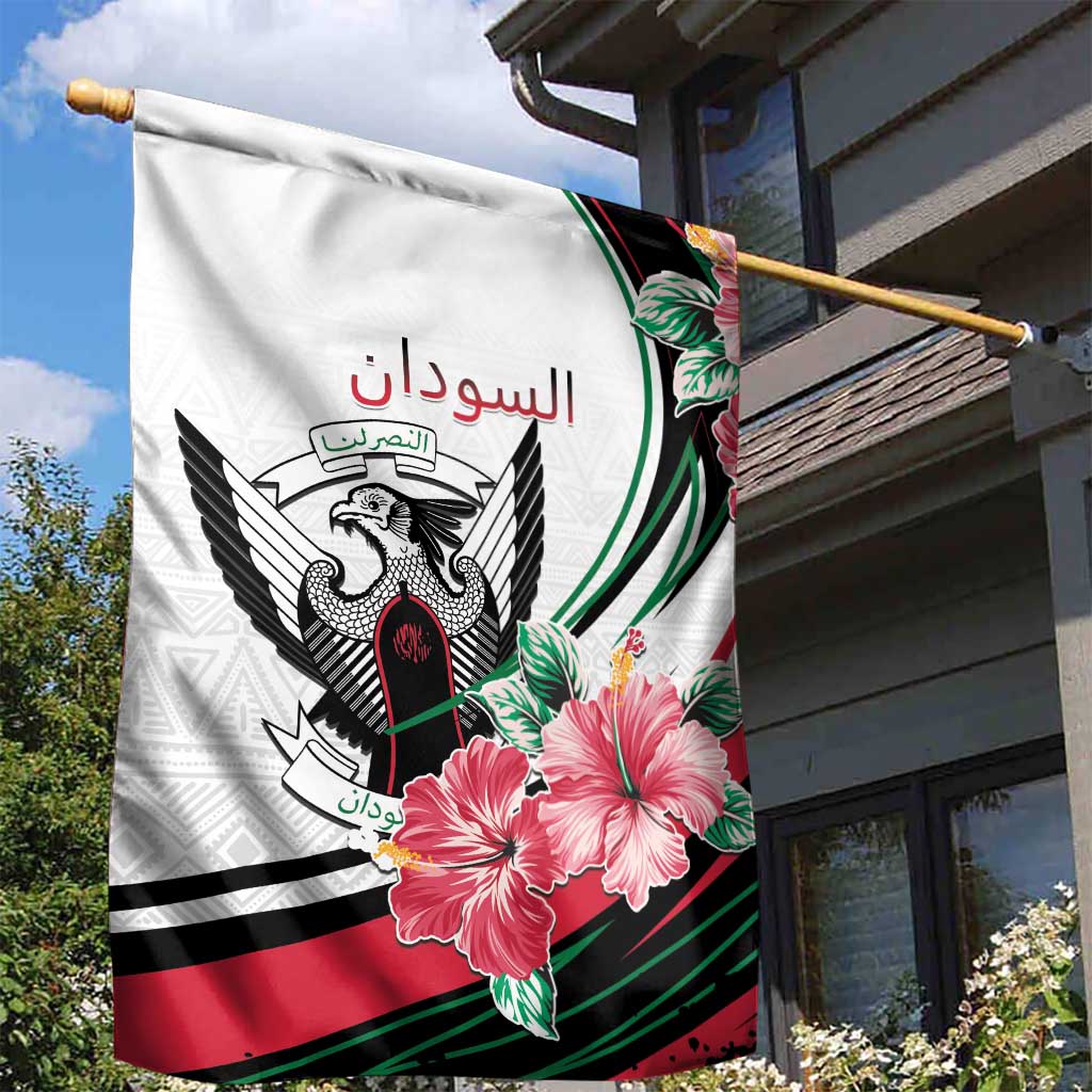 Sudan Garden Flag Sudanese Secretary Bird With Hibiscus LT15