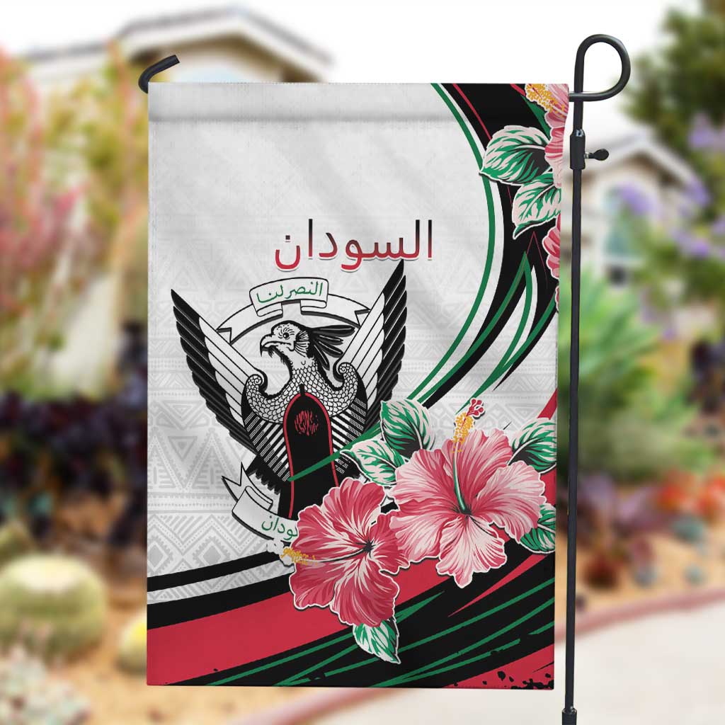 Sudan Garden Flag Sudanese Secretary Bird With Hibiscus LT15