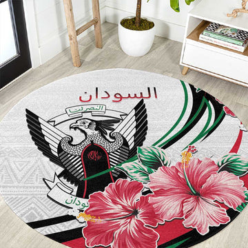 Sudan Round Carpet Sudanese Secretary Bird With Hibiscus LT15