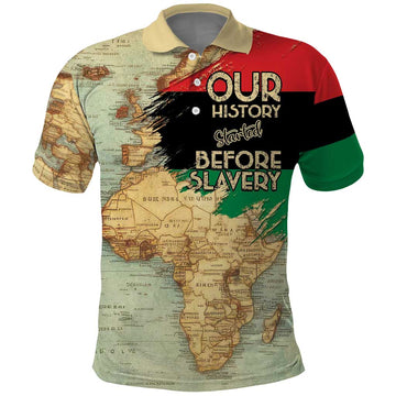 Pan African Flag Day Polo Shirt Our History Started Before Slavery LT15