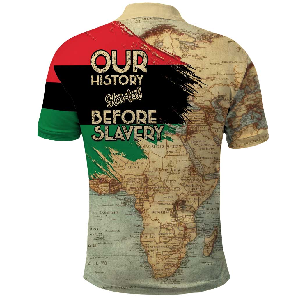 Pan African Flag Day Polo Shirt Our History Started Before Slavery LT15
