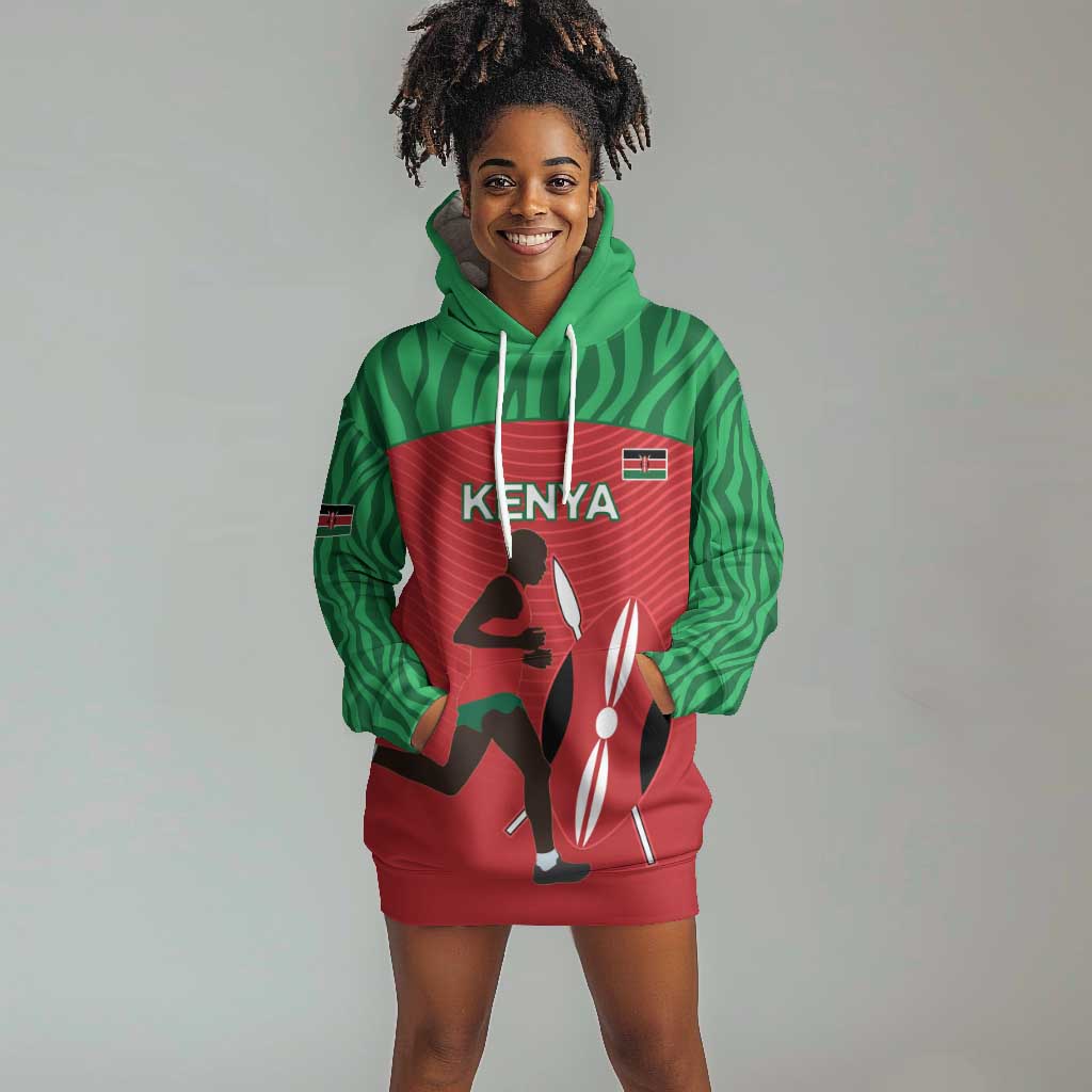 Custom Afro Athletics Kenya Hoodie Dress Kenyan Runner - Maasai Shield LT15