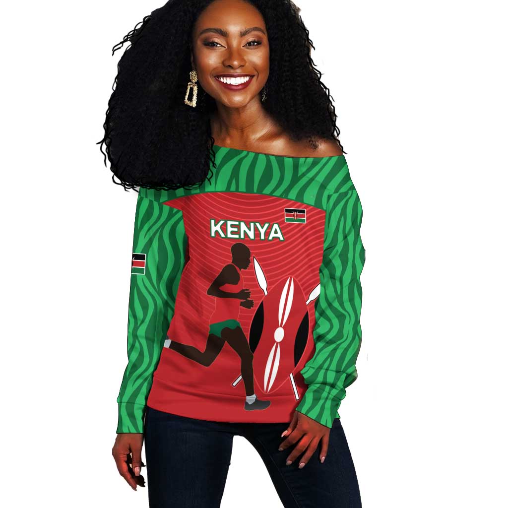 Custom Afro Athletics Kenya Off Shoulder Sweater Kenyan Runner - Maasai Shield LT15