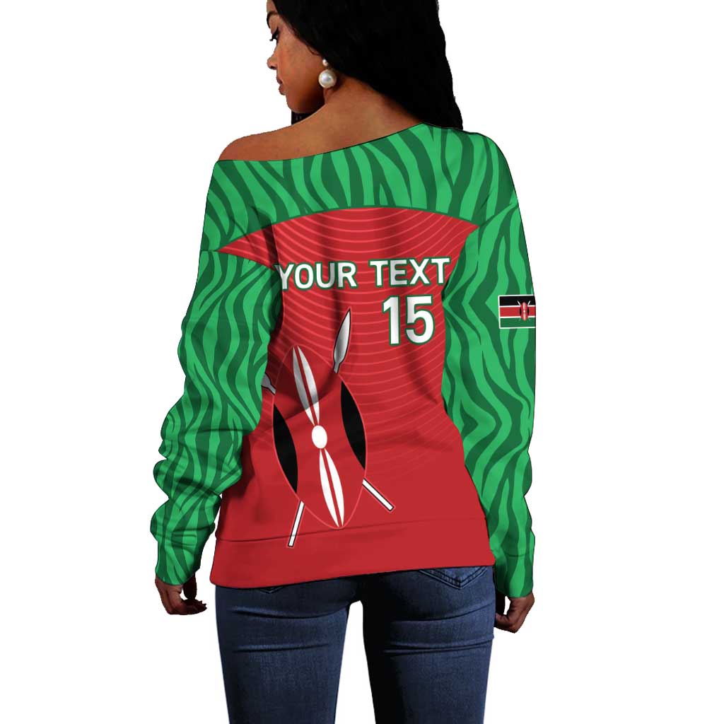 Custom Afro Athletics Kenya Off Shoulder Sweater Kenyan Runner - Maasai Shield LT15