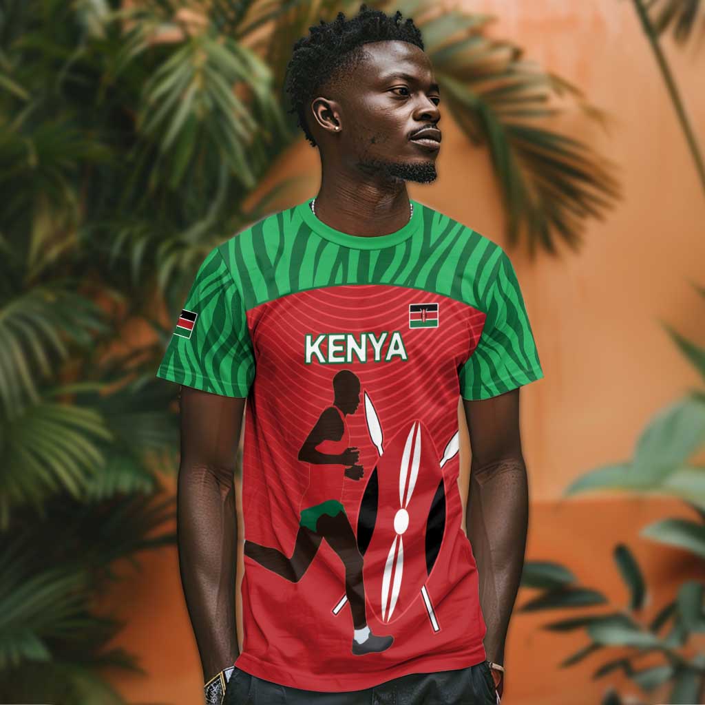 Custom Afro Athletics Kenya T shirt Kenyan Runner - Maasai Shield LT15