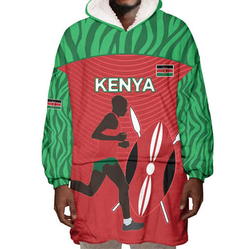 Custom Afro Athletics Kenya Wearable Blanket Hoodie Kenyan Runner - Maasai Shield LT15