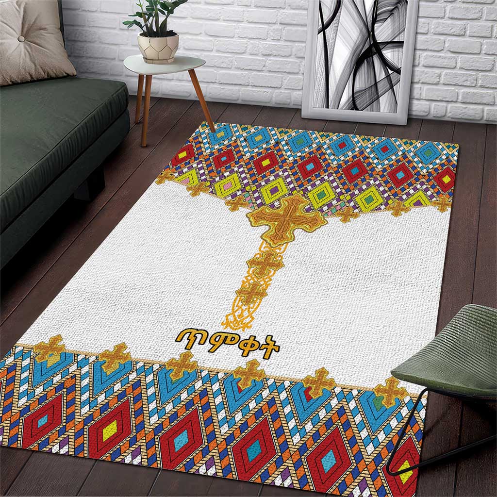 Happy Ethiopian Timkat Area Rug Cross Mix Tilet Pattern LT15