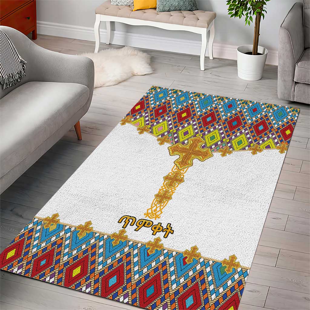 Happy Ethiopian Timkat Area Rug Cross Mix Tilet Pattern LT15
