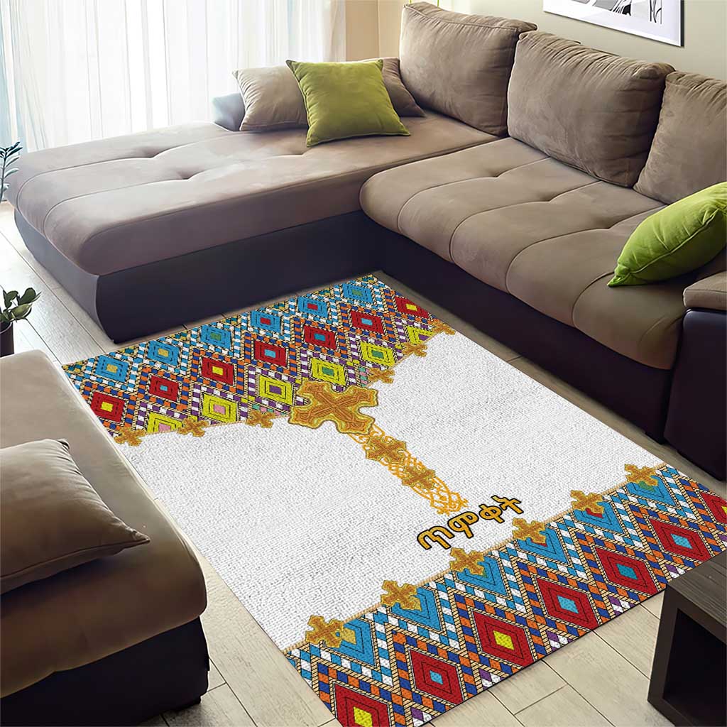 Happy Ethiopian Timkat Area Rug Cross Mix Tilet Pattern LT15