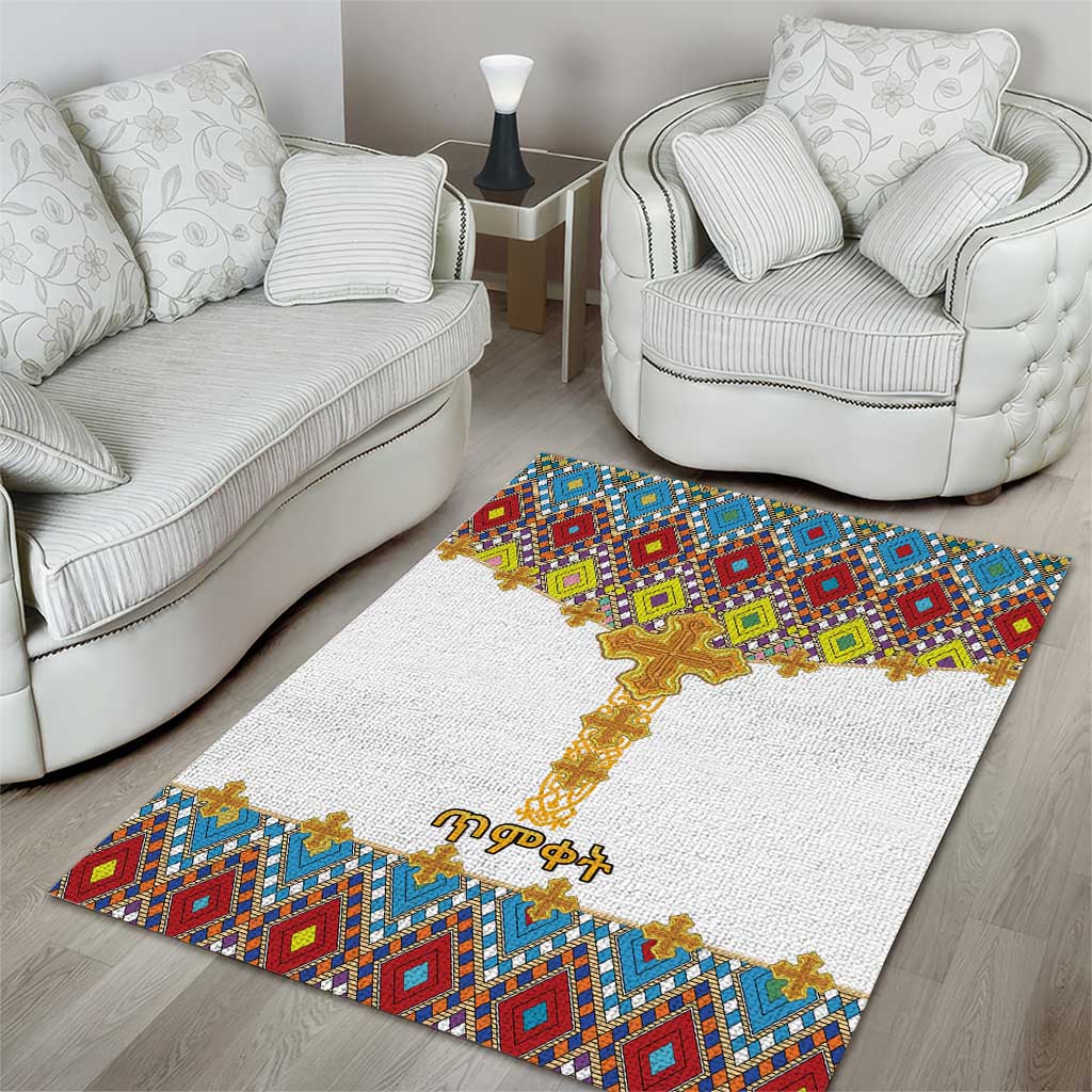 Happy Ethiopian Timkat Area Rug Cross Mix Tilet Pattern LT15