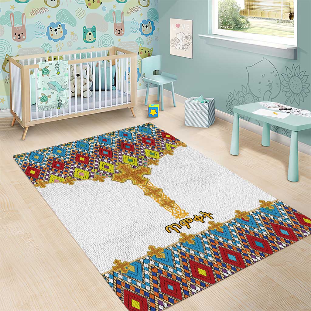 Happy Ethiopian Timkat Area Rug Cross Mix Tilet Pattern LT15