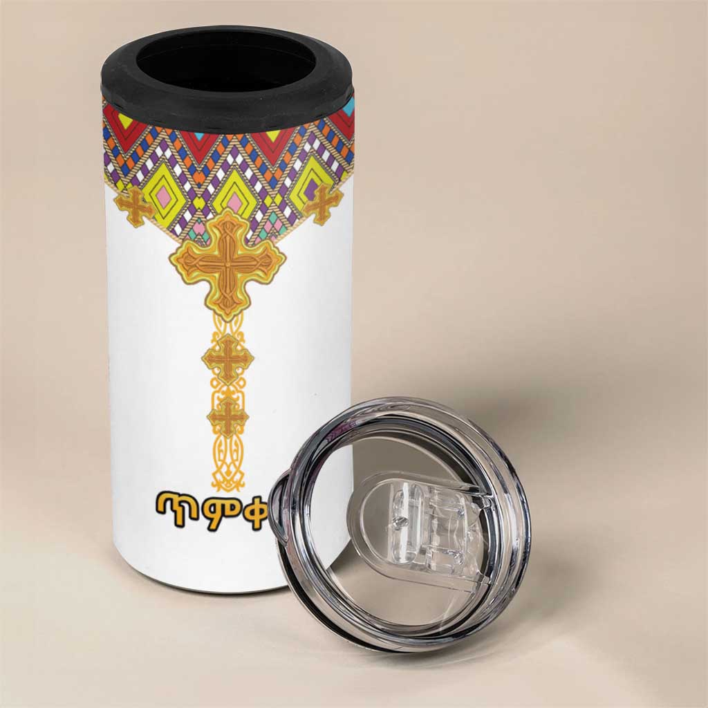 Happy Ethiopian Timkat 4 in 1 Can Cooler Tumbler Cross Mix Tilet Pattern LT15