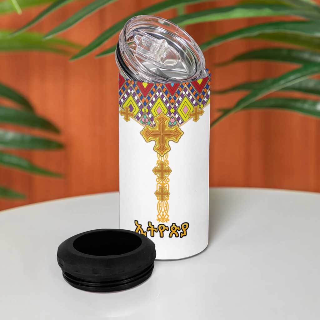 Happy Ethiopian Timkat 4 in 1 Can Cooler Tumbler Cross Mix Tilet Pattern LT15