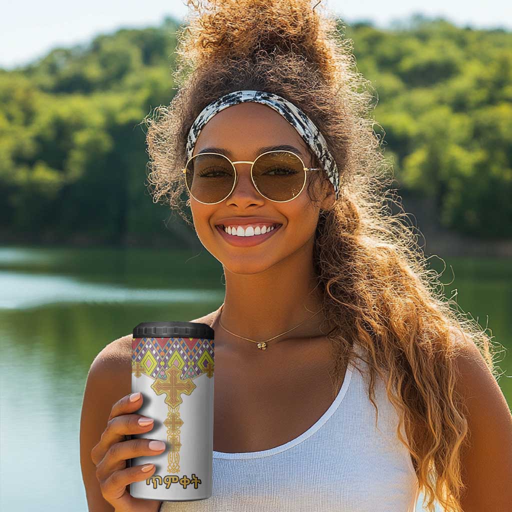 Happy Ethiopian Timkat 4 in 1 Can Cooler Tumbler Cross Mix Tilet Pattern LT15