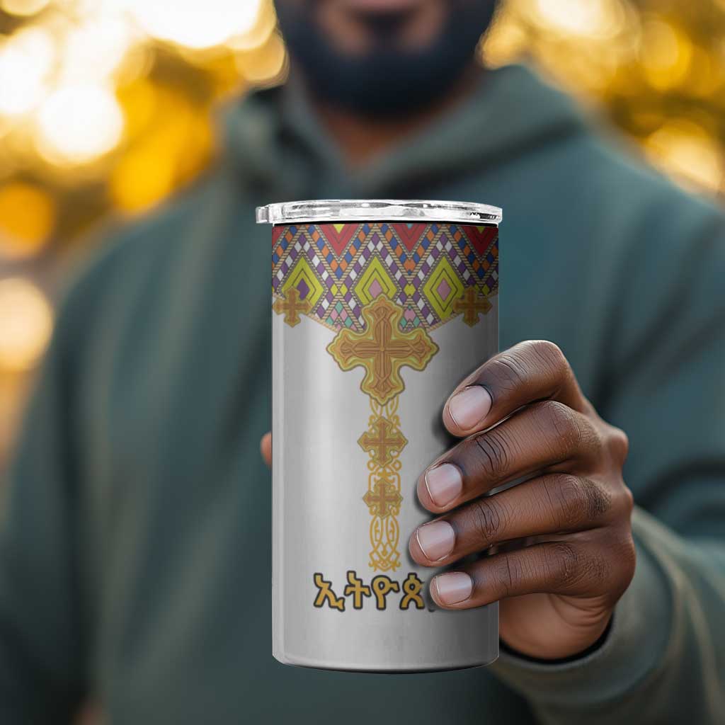 Happy Ethiopian Timkat 4 in 1 Can Cooler Tumbler Cross Mix Tilet Pattern LT15