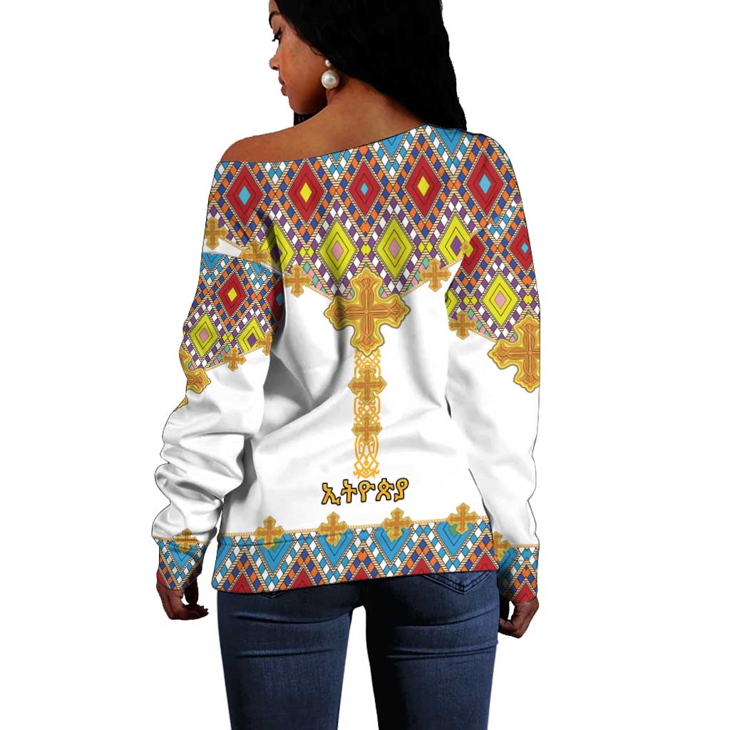Happy Ethiopian Timkat Off Shoulder Sweater Cross Mix Tilet Pattern LT15
