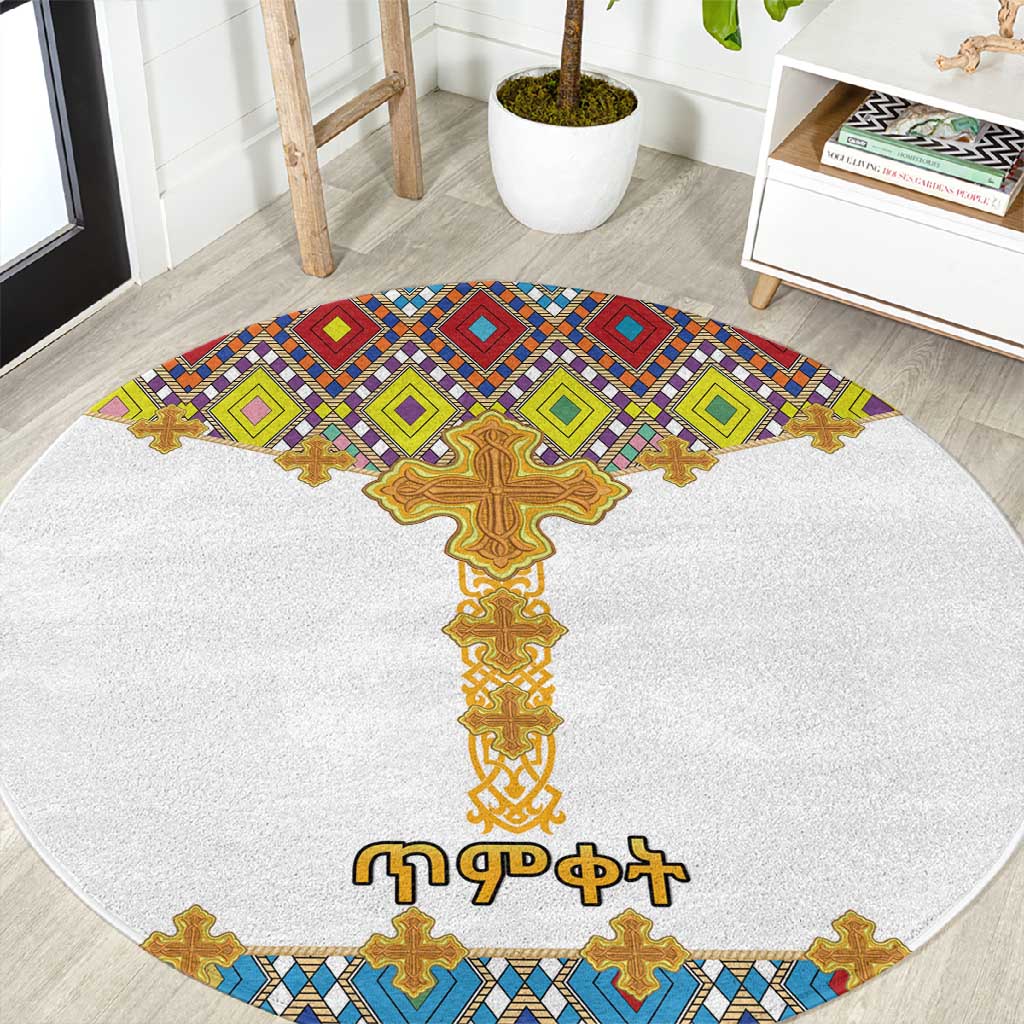 Happy Ethiopian Timkat Round Carpet Cross Mix Tilet Pattern LT15