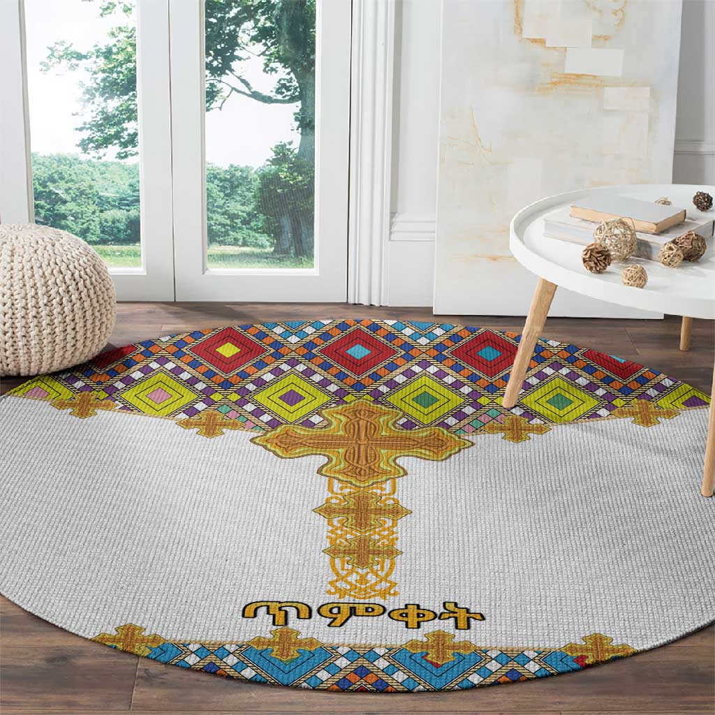 Happy Ethiopian Timkat Round Carpet Cross Mix Tilet Pattern LT15