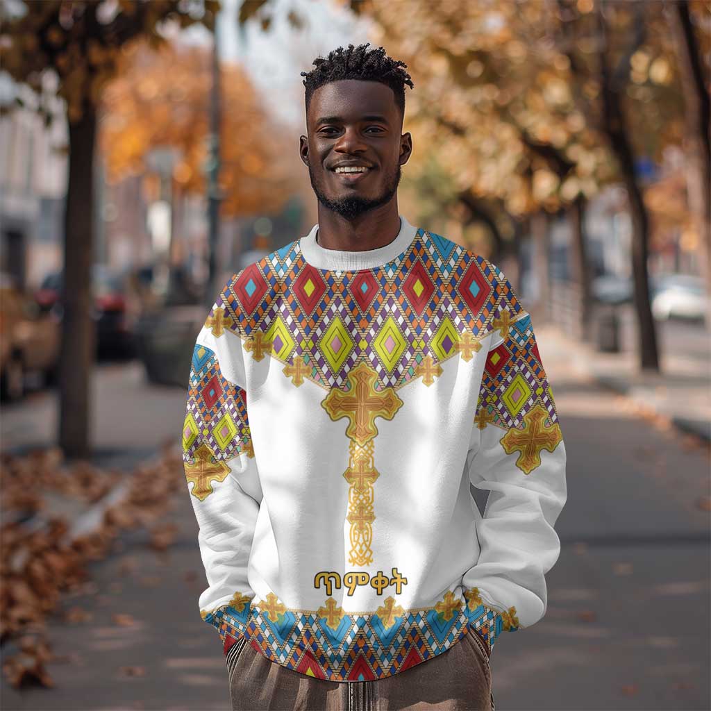 Happy Ethiopian Timkat Sweatshirt Cross Mix Tilet Pattern LT15