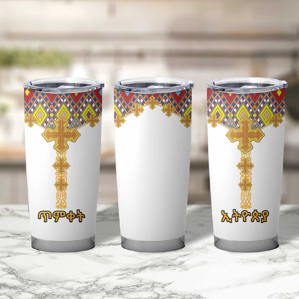 Happy Ethiopian Timkat Tumbler Cup Cross Mix Tilet Pattern LT15