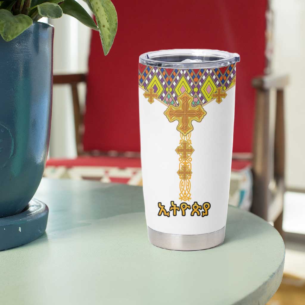 Happy Ethiopian Timkat Tumbler Cup Cross Mix Tilet Pattern LT15