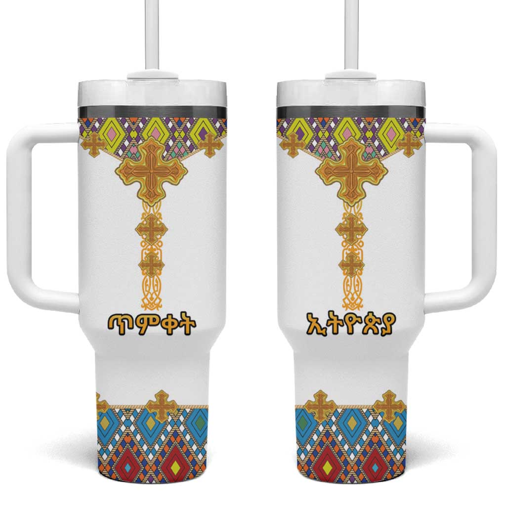 Happy Ethiopian Timkat Tumbler With Handle Cross Mix Tilet Pattern LT15