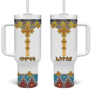 Happy Ethiopian Timkat Tumbler With Handle Cross Mix Tilet Pattern LT15