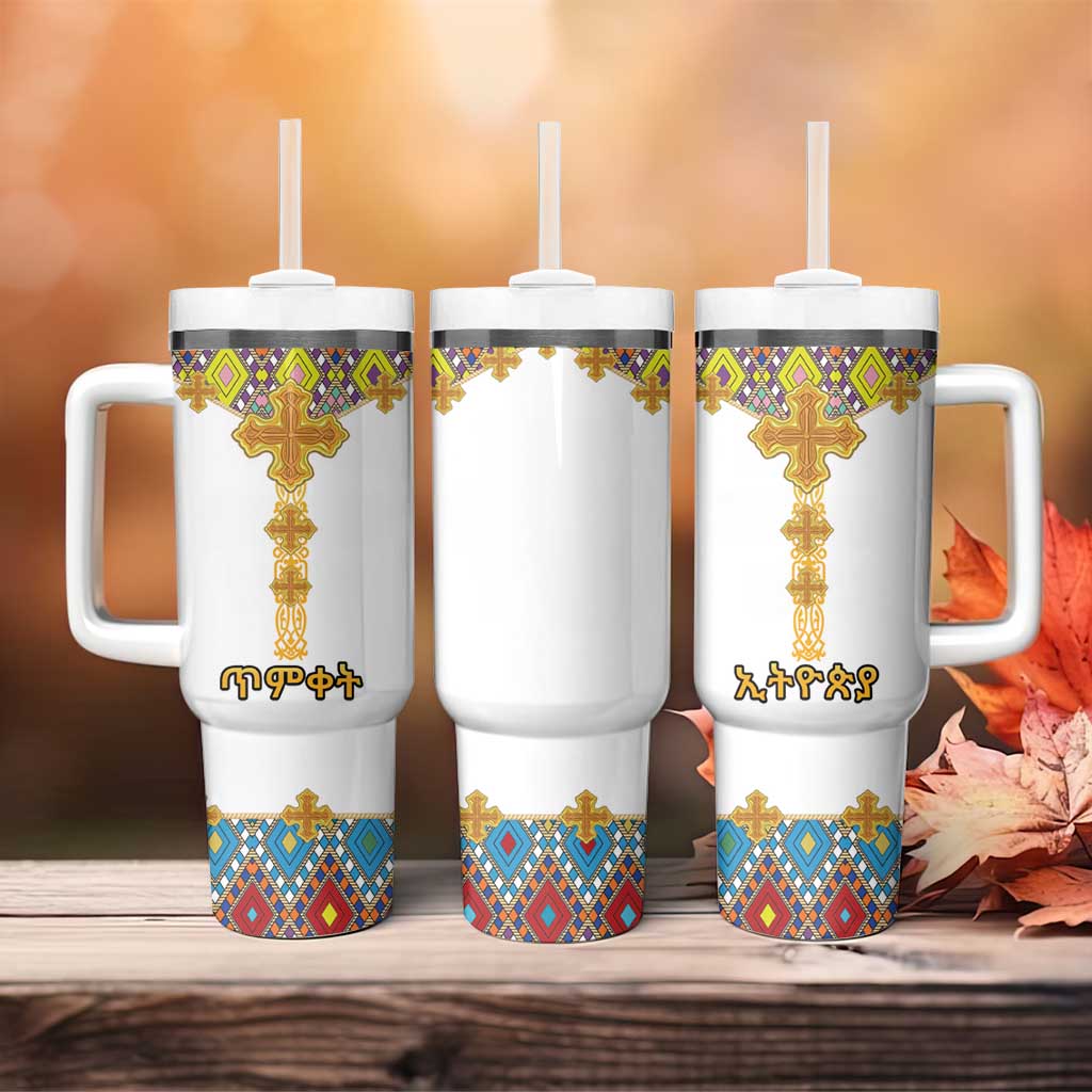 Happy Ethiopian Timkat Tumbler With Handle Cross Mix Tilet Pattern LT15
