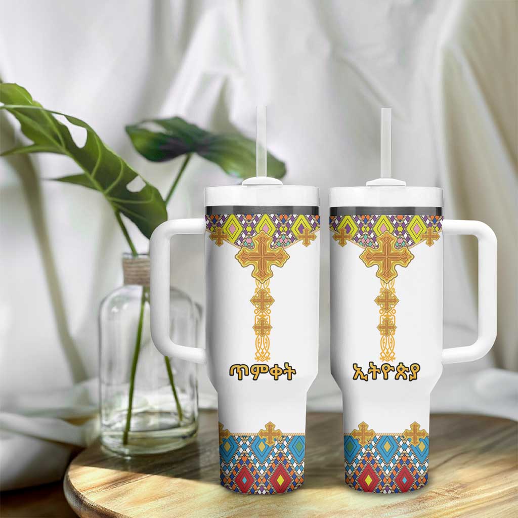Happy Ethiopian Timkat Tumbler With Handle Cross Mix Tilet Pattern LT15