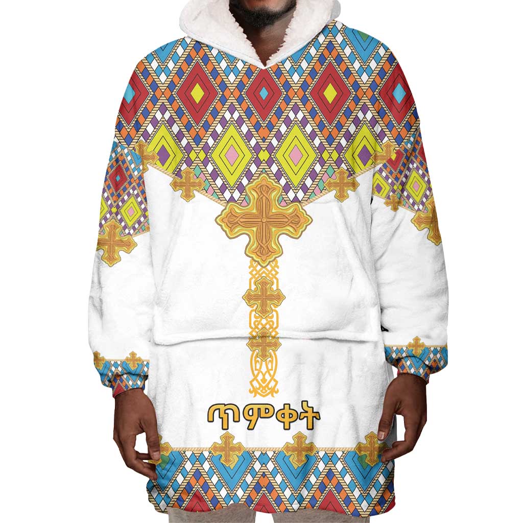 Happy Ethiopian Timkat Wearable Blanket Hoodie Cross Mix Tilet Pattern LT15