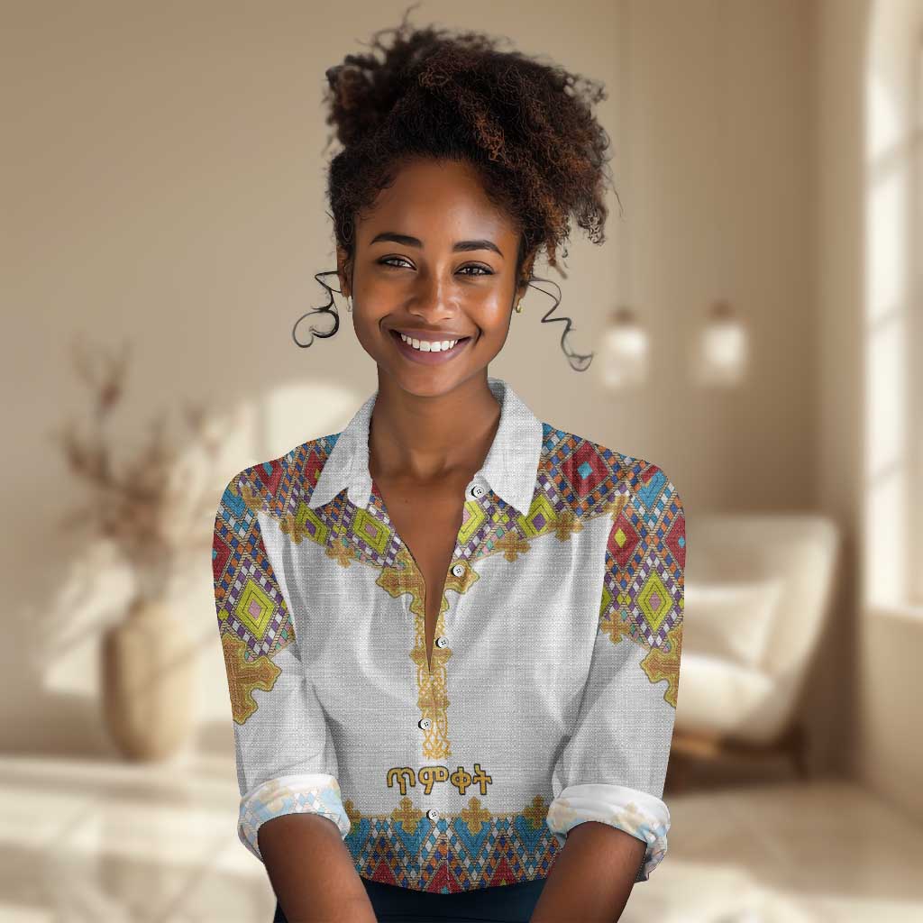 Happy Ethiopian Timkat Women Casual Shirt Cross Mix Tilet Pattern LT15