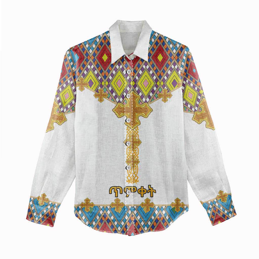 Happy Ethiopian Timkat Women Casual Shirt Cross Mix Tilet Pattern LT15